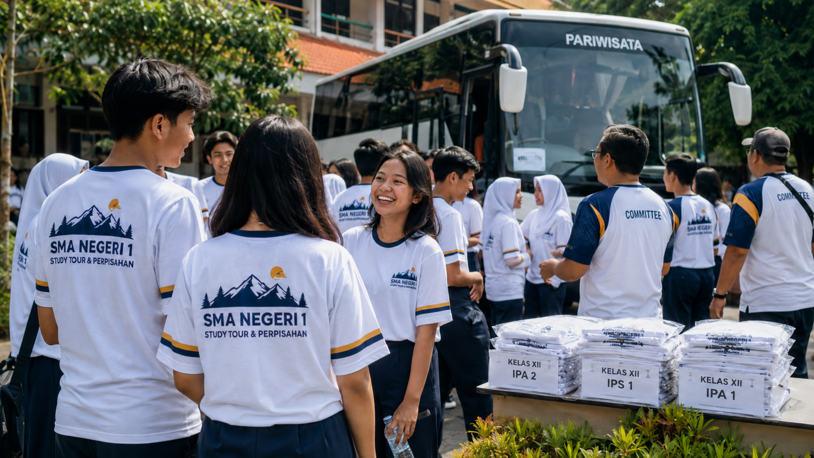kaos study tour sekolah di Siantar; kaos perpisahan siswa Pematangsiantar; produksi kaos angkatan Sumatera Utara